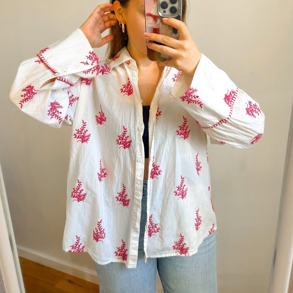 Zara Embroidered Button Up Blouse